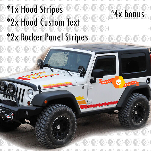 Retro Vintage Hood Rocker Panel Vinyl Decals for Jeep Wrangler Rubicon Renegade JK