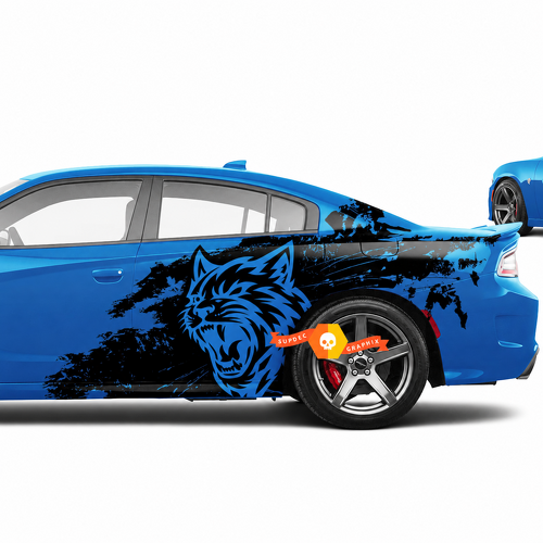 Custom Cat Head Distressed Grunge Pair Side Rear Fender Vinyl Decal Sticker for Dodge Challenger Hellcat