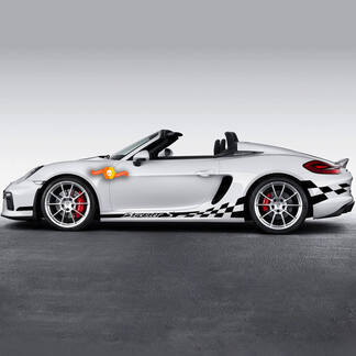 Porsche Rocker Panel Сheckered Flag Side Stripes Graphics Decal For Boxster S Or Any Porsche 