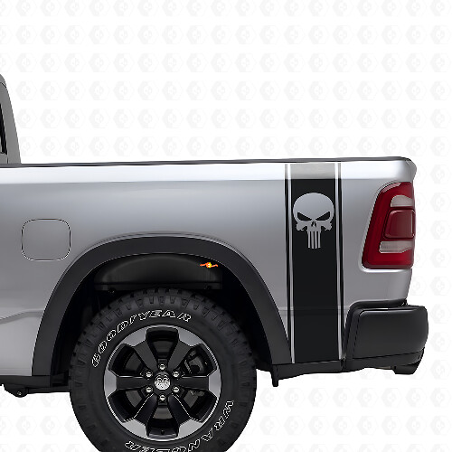 Punisher Skull Bed Side Stripes Vinyl Decal Kit for Dodge Ram