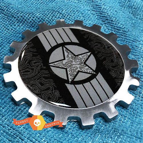 Military Star with Topographic Lines Aluminum Emblem for Jeep Wrangler 