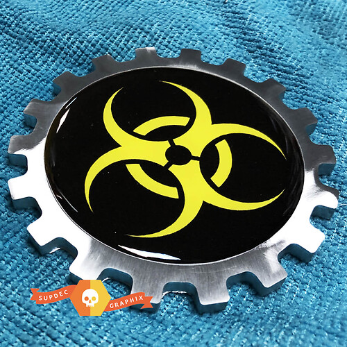 Yellow Domed Biohazard Logo Metal Aluminum Bedside Emblem for Jeep Wrangler
