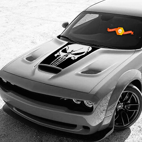 Punisher Skull Graphic Hood Vinyl Decal Sticker for Dodge Challenger GT