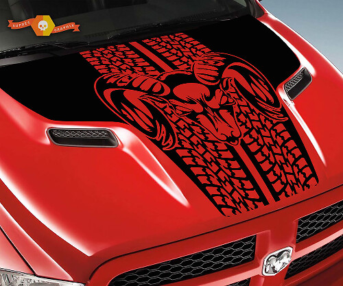 Tire Tracks Rebel Hood Logo Truck Vinyl Sticker Decal Graphic Pick Up Pickup #2 for Dodge Ram