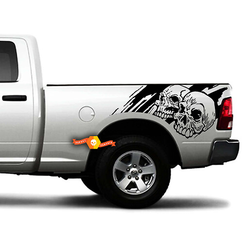 Two Skulls Graphic  Rear Side Vinyl Sticker Decal For Dodge Toyota Jeep Nissan Trucks 