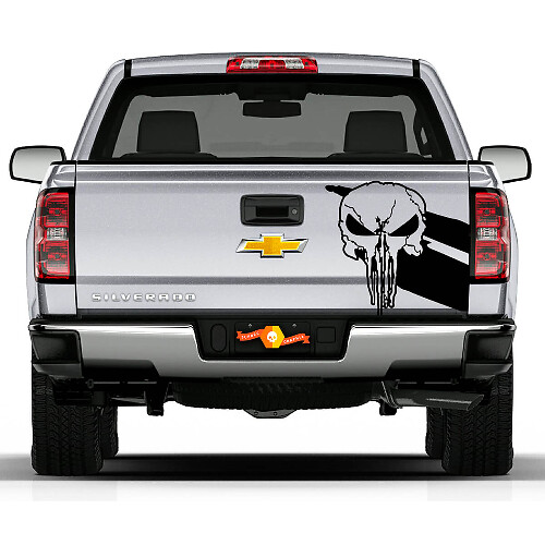 Punisher Skull Twin Stripes Tailgate Vinyl Sticker Decal for Chevy Doodge Toyota Jeep Trucks
