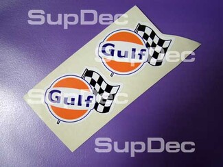 PAIR of GULF RACING DECALS WITH FLAG