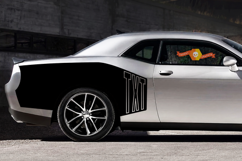 Hemi TXT Outlined Billboard Stripes Side Vinyl Decal Sticker for Dodge Challenger 2009-2015