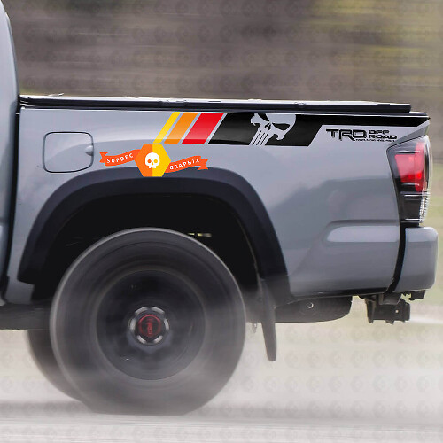 TRD Punisher Skull Bedside Vinyl Decal Sticker for Toyota Tacoma 2005-2020