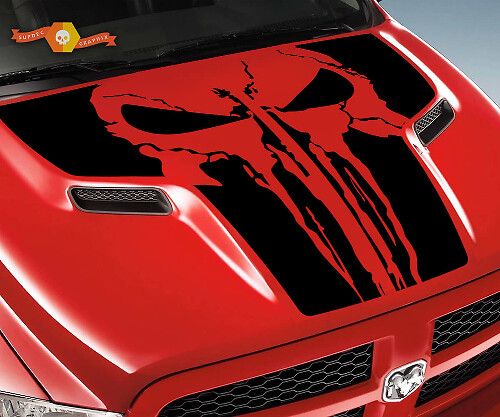 Punisher-Style Skull Hood Vinyl Decal for Dodge Ram 1500 2500 2010-2018