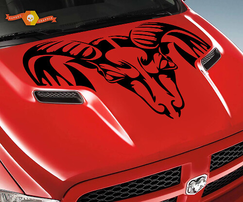 Ram Skull Grunge Hood Truck Vinyl Sticker Decal Graphic for Dodge Ram 1500 2500