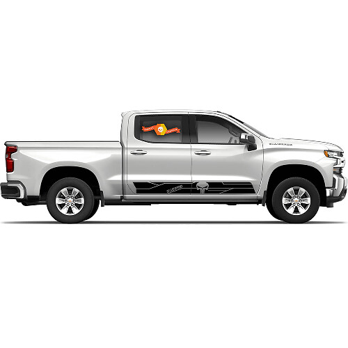 2 x Chevy Chevrolet Silverado Punisher Skull Vinyl Decal Sticker Graphics Side Door