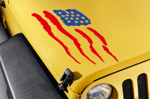 Hood USA American Flag Stars Stripes Truck TJ CJ JK LJ Vinyl Sticker Decal