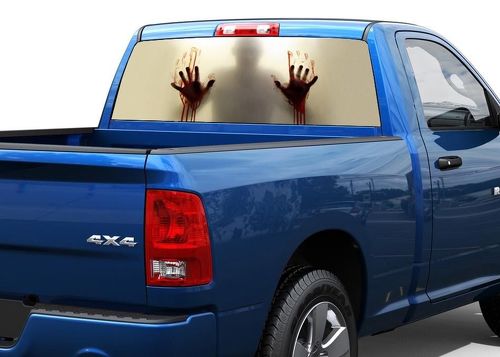 Zombie behind the glass blood Rear Window Graphic Decal Sticker Truck SUV