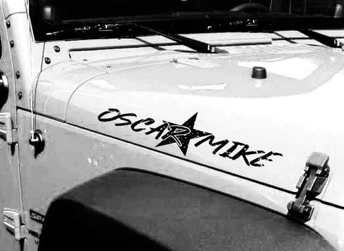 Jeep Wrangler Oscar Mike On the Move Distressed Star Vinyl Hood Decal TJ LJ JK Rubicon