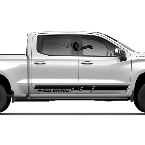 Pair Chevrolet Silverado Side Rocker Panel Logo Doors Stripe