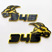 2x 345 Gloss Red w Black Side Fender Emblem Badge 3D - Fits Dodge Mopar