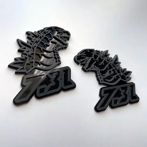 Godzilla 7.3L MEGAZILLA 3D Fender Badge Grey & Black Emblem