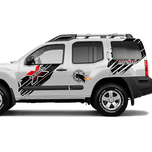 Rear Nissan Xterra Mountains and Compass Graphics Vinyl Stickers Decals