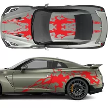 Hood and Sides Dual Blood Graphics Stripes Decal Kit for Nissan GT-R