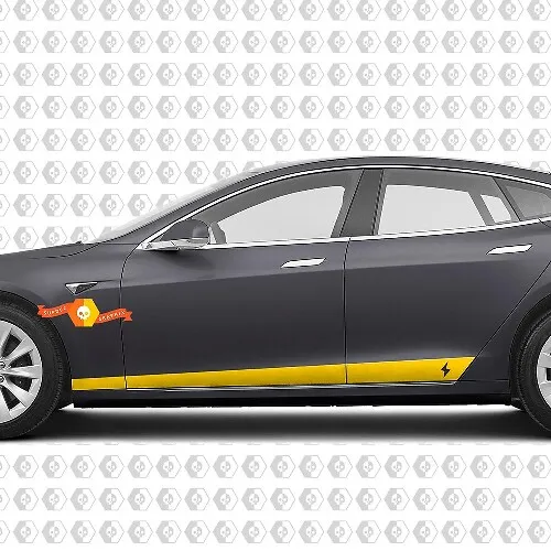 Tesla Any Model Side and Hood Two colors stripes vinyl Rocker Panel ...