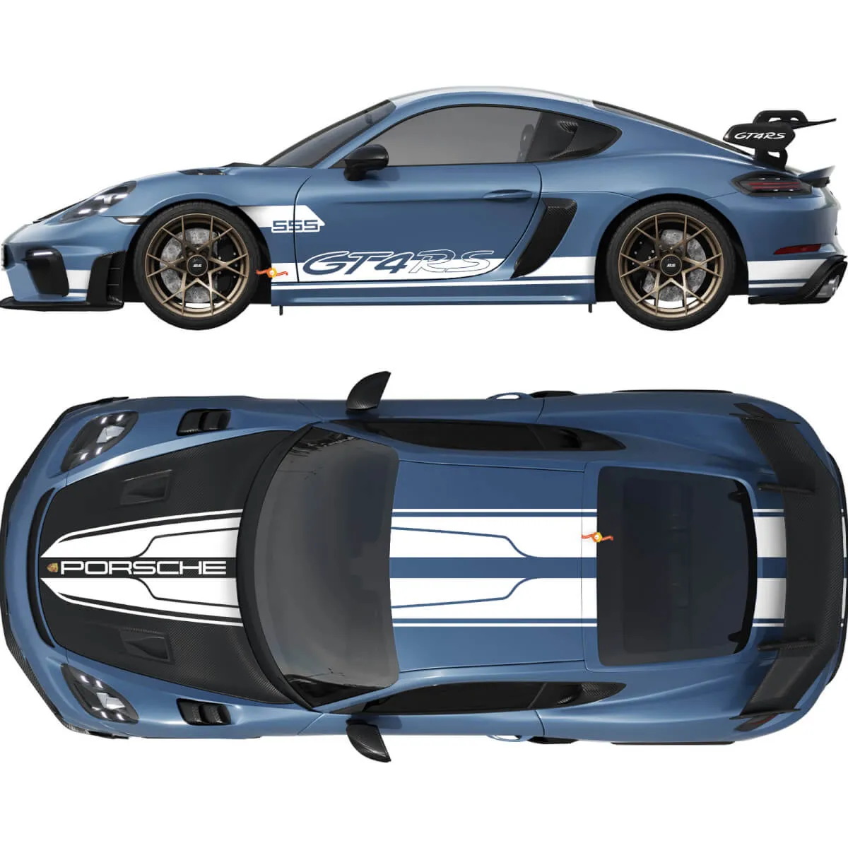 Dual Hood Roof Rear and side Stripes Decal Sticker for Porsche 