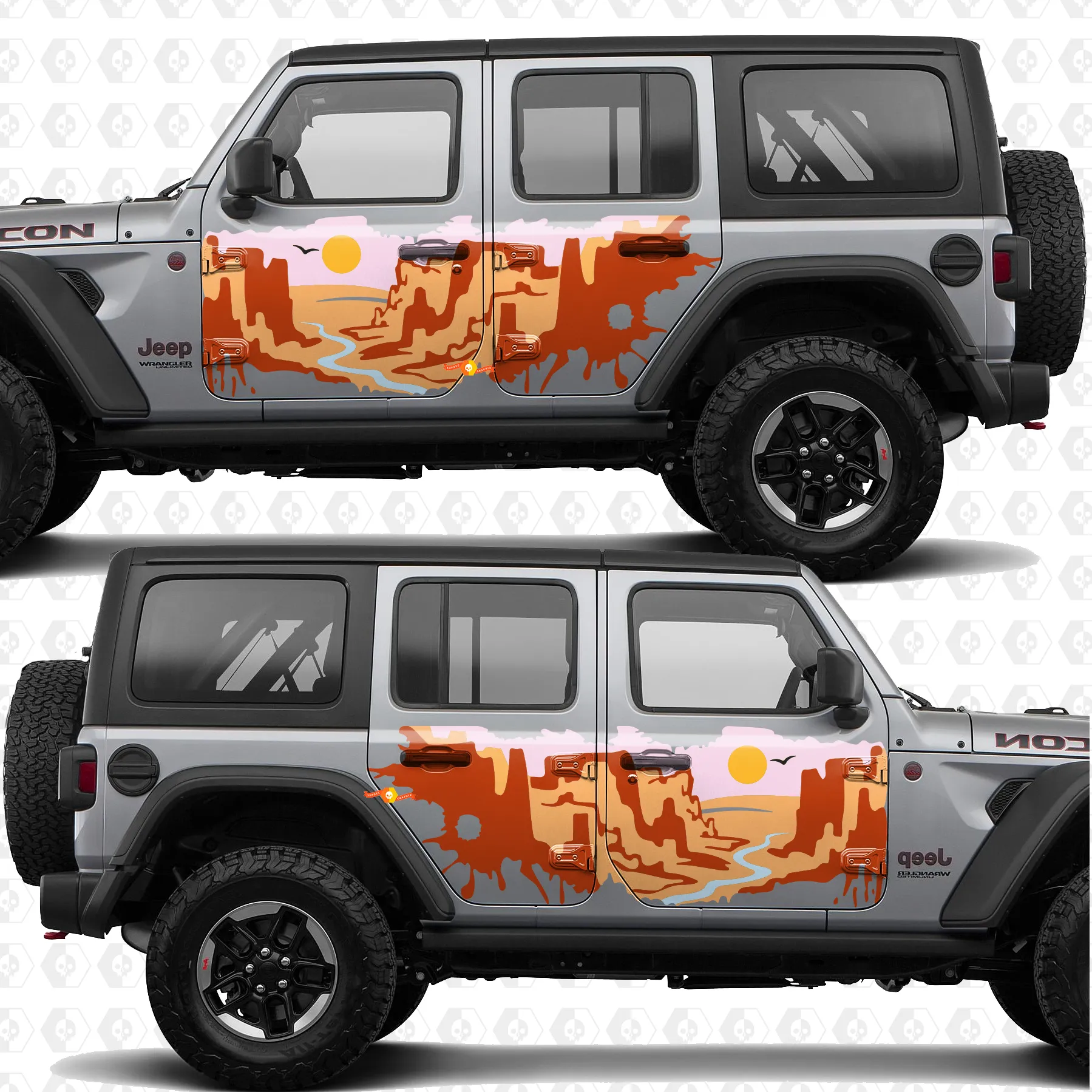 15％OFF ❗️ジープ　デザイン　アートペイント　キャンバス地 Sunset Desert Canyon Side Doors Stripes Vinyl decal sticker fit