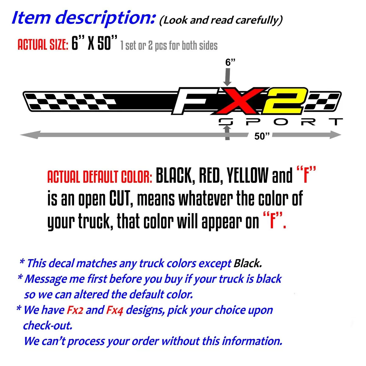 4x4 Off Road Truck Bed Decal Set MATTE BLACK for Ford F-150 and Super Duty